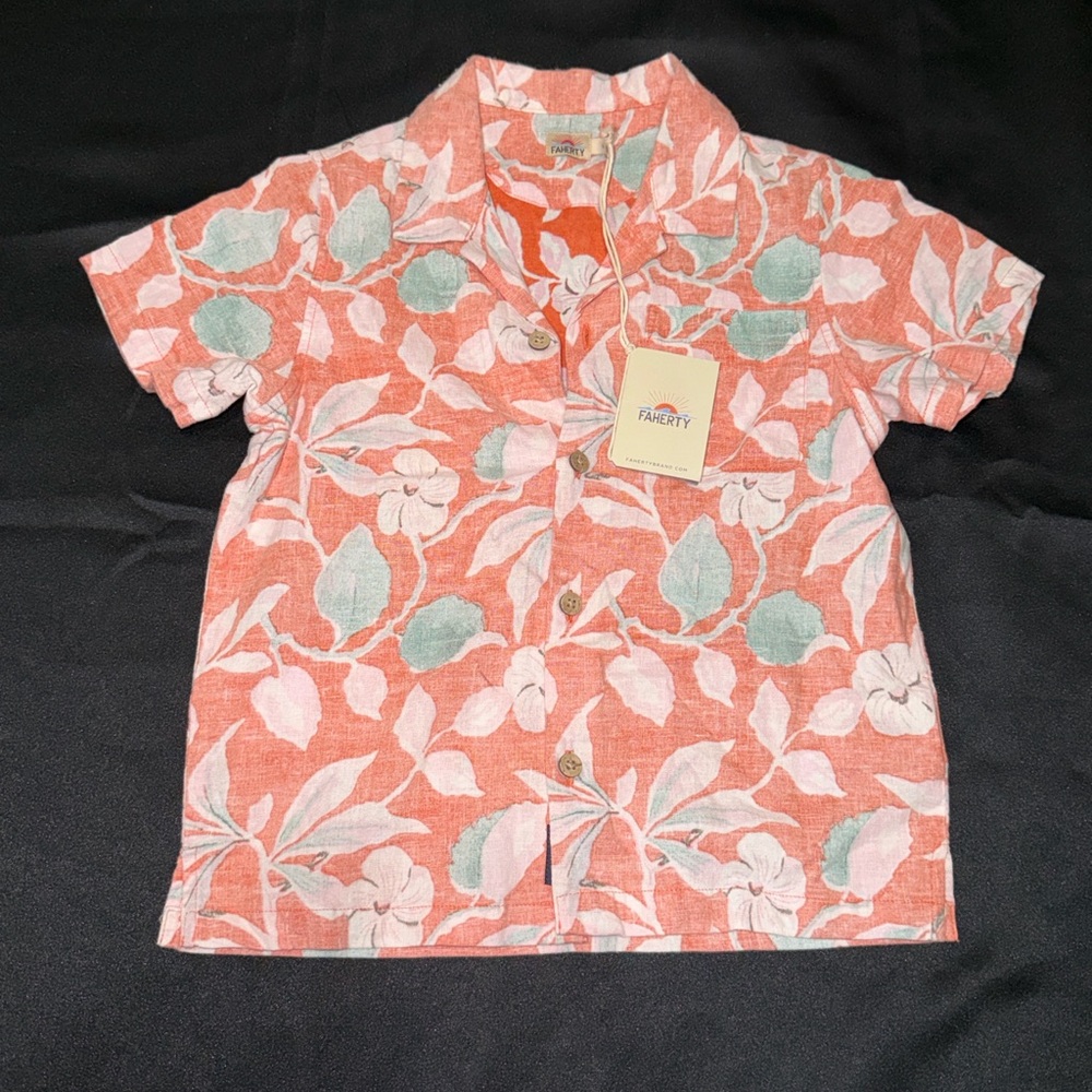 faherty Kids Breeze Camp Shirt - Ginger Floral Kid's Button Ups